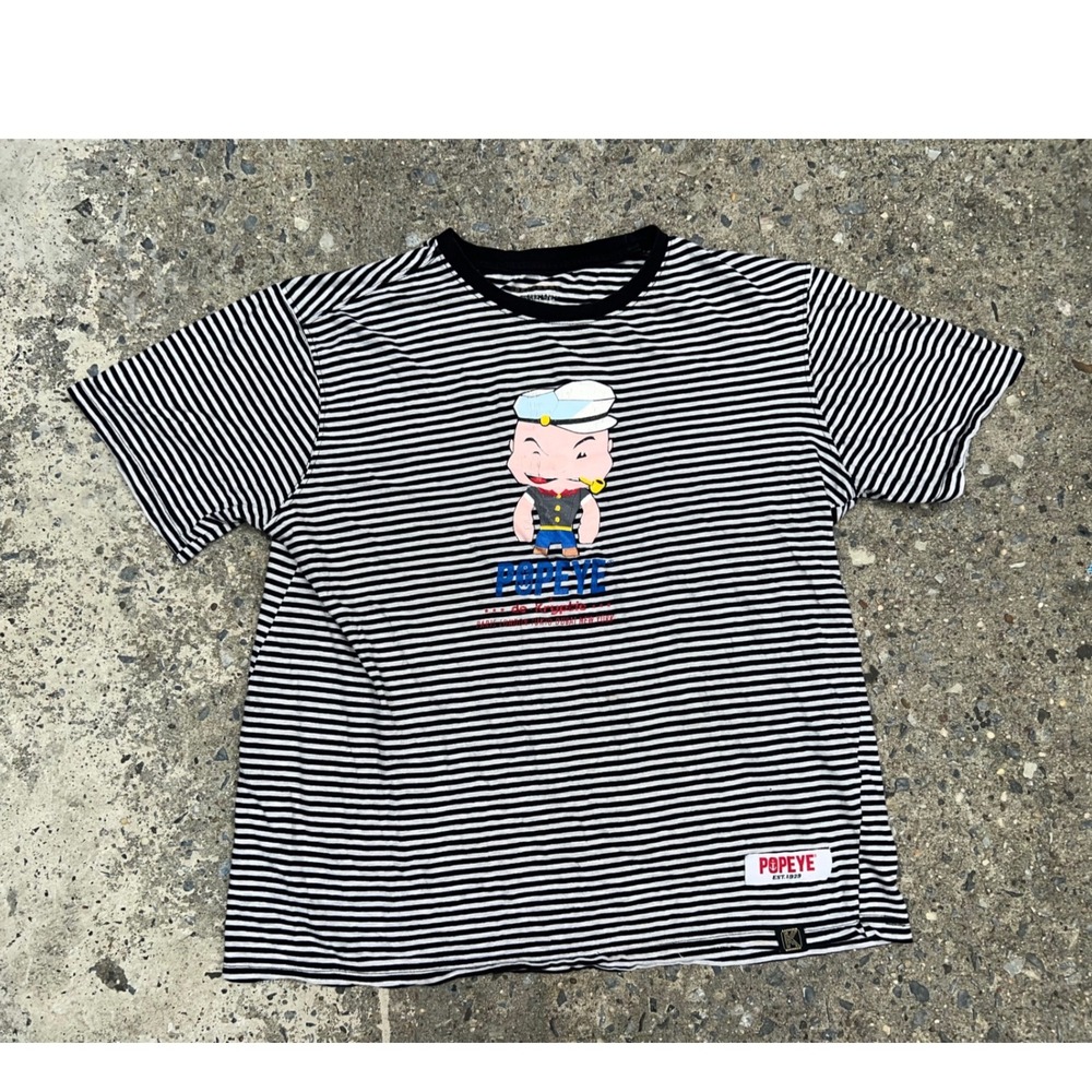 Popeye de Kryptic Striped Graphic T-Shirt Mens Large Black White Sailor Man